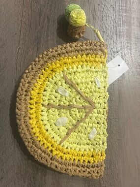 NWT LOFT straw lemon slice summer zippered clutch